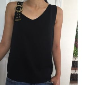 Joseph A. Black Sleeveless Top with Gold Buckle